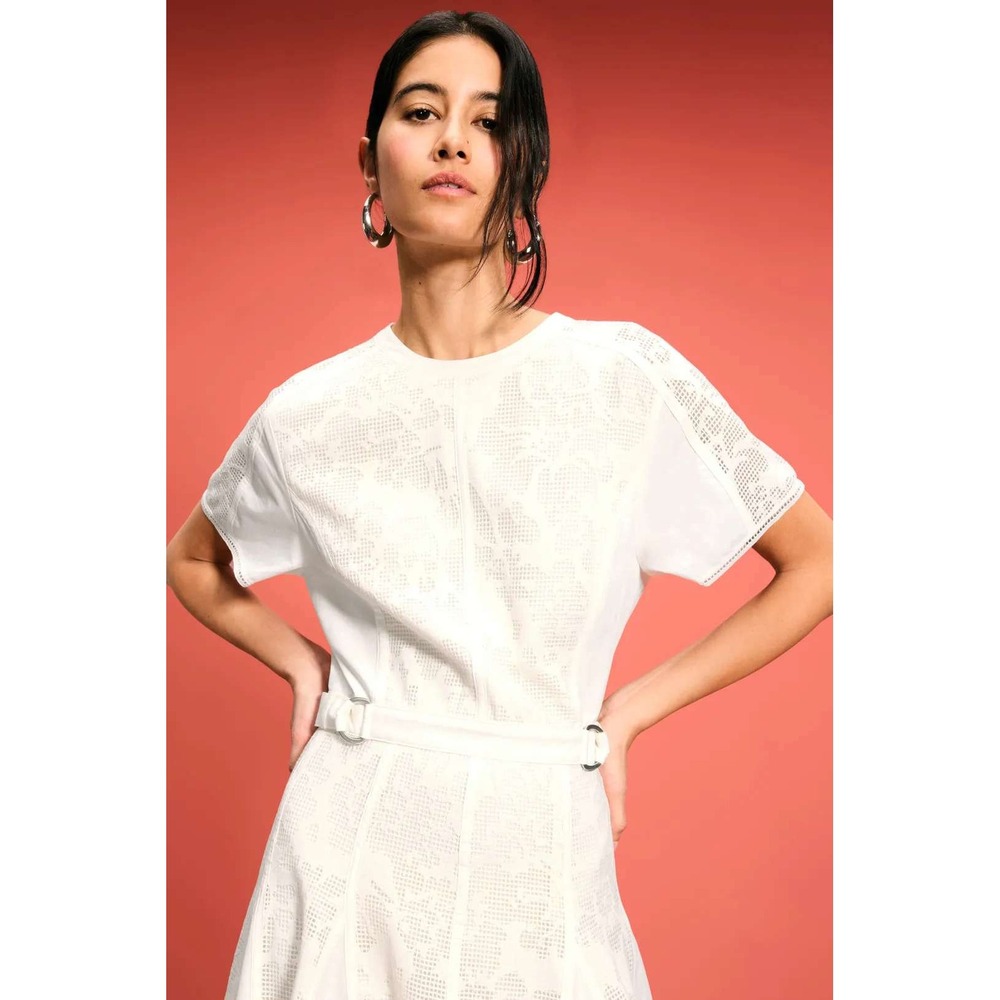 3.1 Phillip Lim Bonded Lace Midi Dress White Fit n Flare Short Sleeve Sz 4 - Picture 3 of 11
